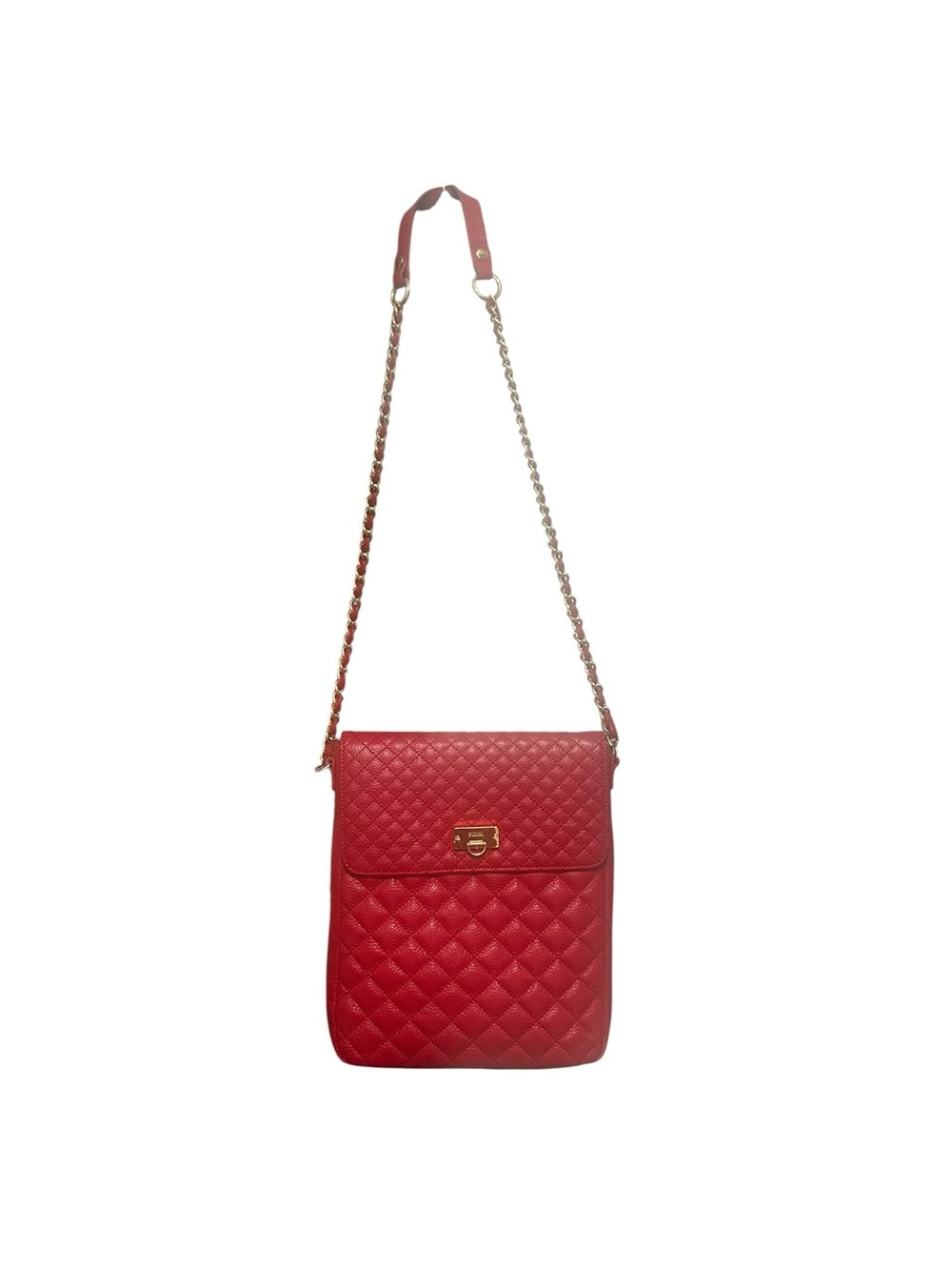 Vintage Quilted Red Crossbody Bag with Gold Chain Strap
